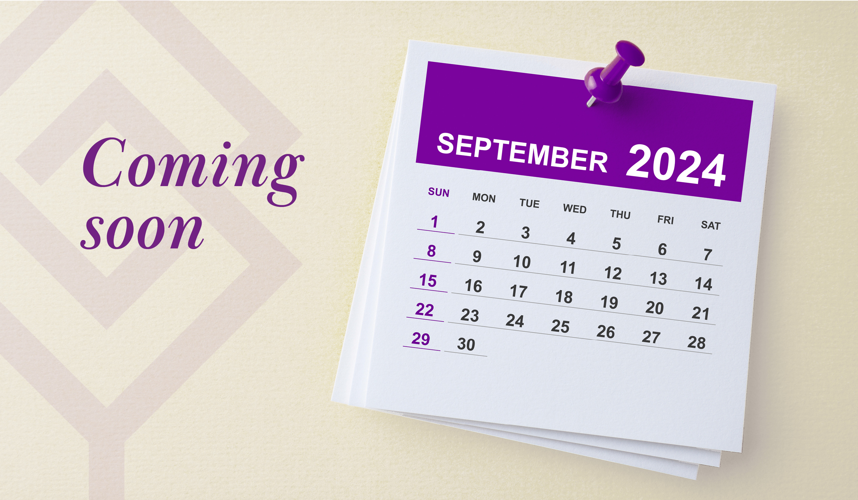 "Coming Soon" with a calendar on September 2024