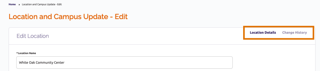Location Details and Change History tabs