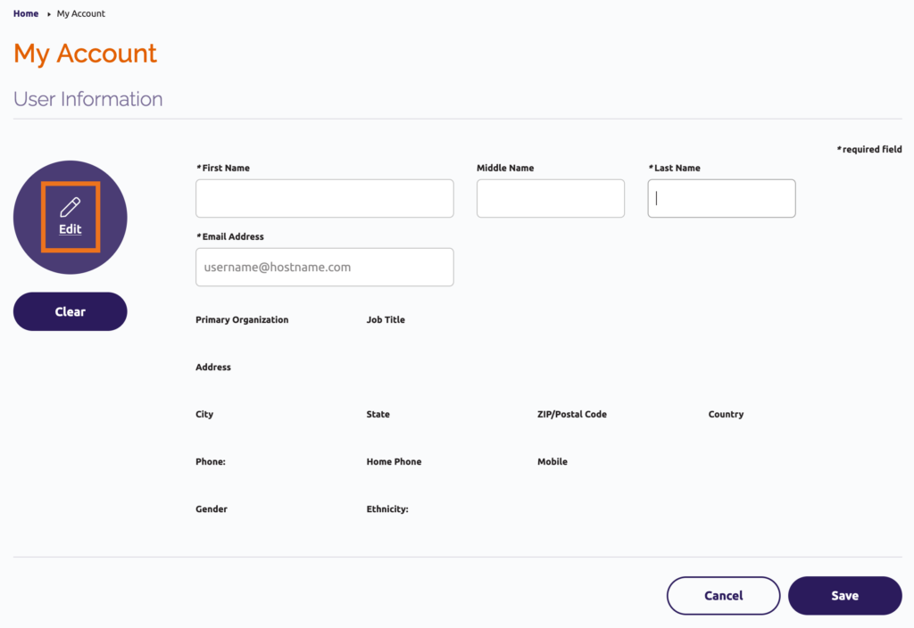 User Information edit screen