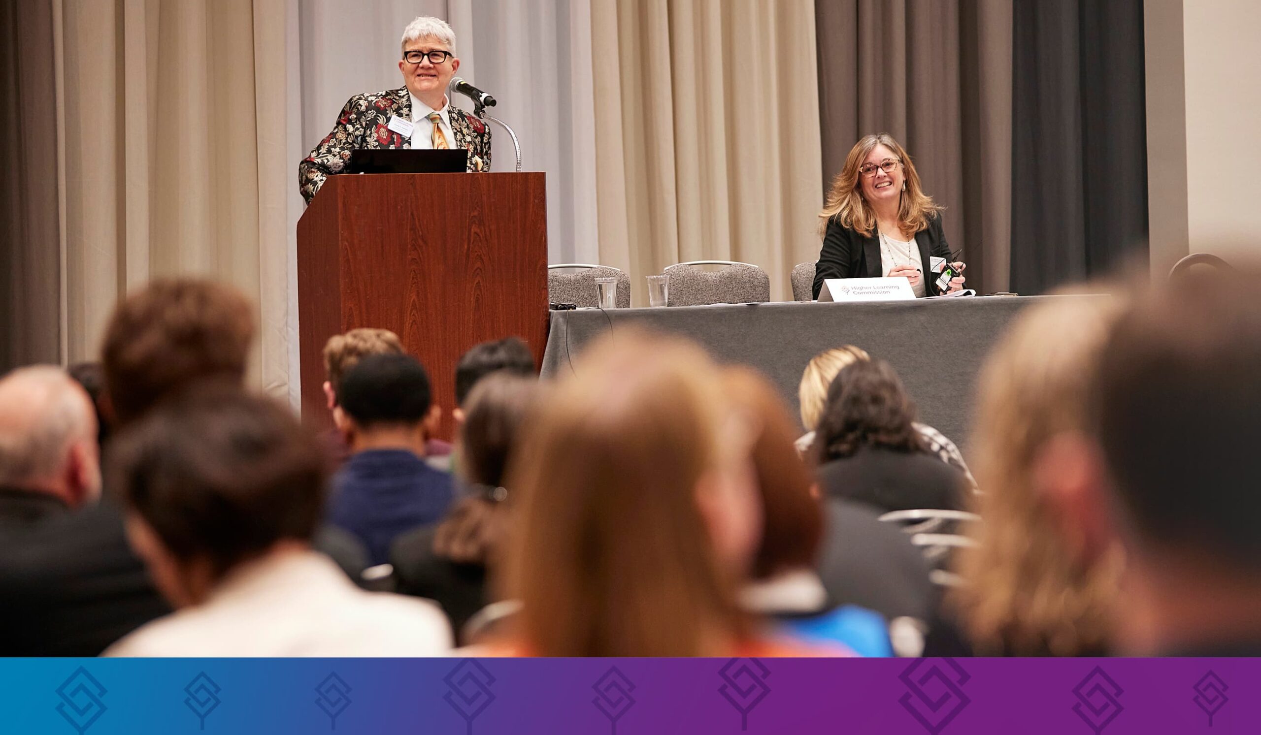 HLC Vice President of Accreditation Liaisons Linnea Stenson and Vice President of Systems and Accreditation Services Pat Newton-Curran at the HLC Annual Conference